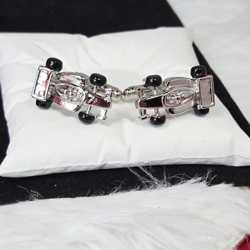 Formula One Race Car Cufflinks Silver F1 Racing Driver French Cuff Formal Gift